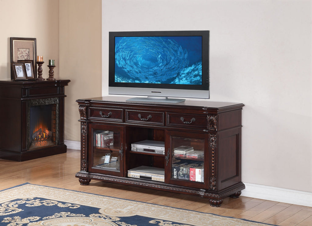 65" Dark Brown Solid Wood Enclosed and Open Storage TV Stand SpadezStore