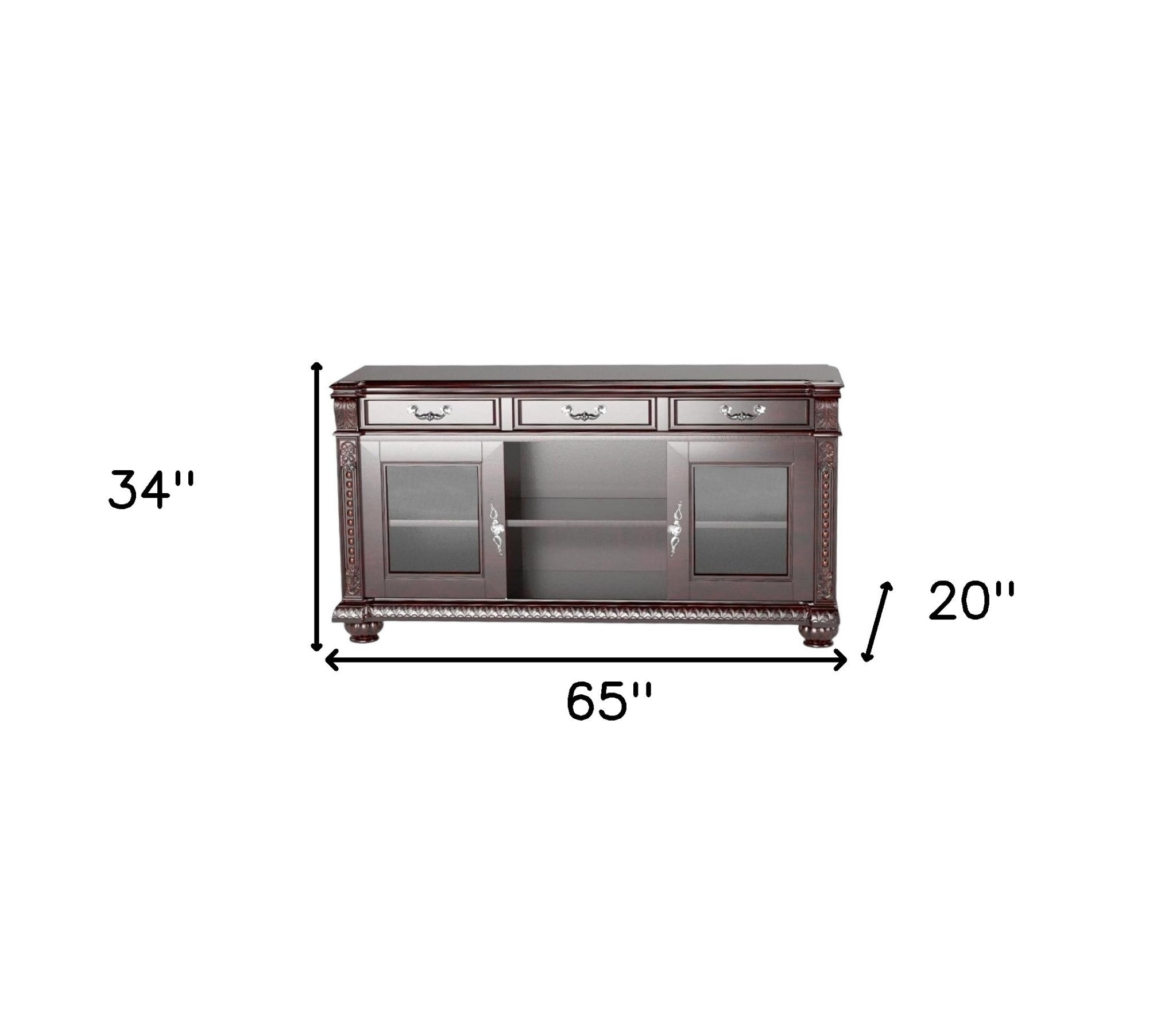 65" Dark Brown Solid Wood Enclosed and Open Storage TV Stand - Thumbnail 4
