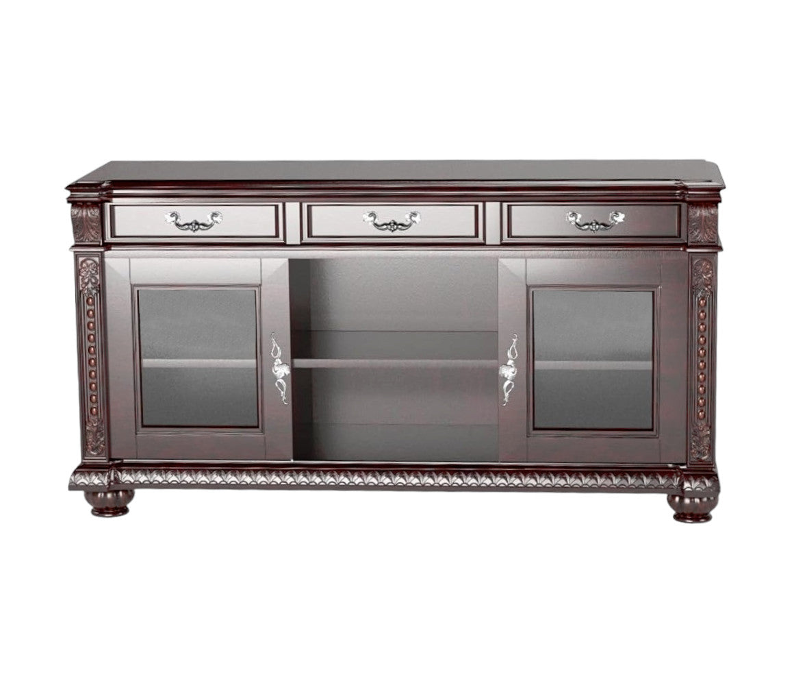 65" Dark Brown Solid Wood Enclosed and Open Storage TV Stand