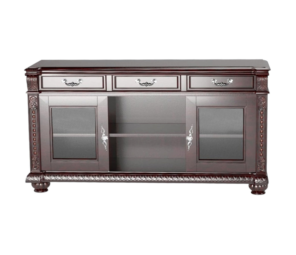65" Dark Brown Solid Wood Enclosed and Open Storage TV Stand SpadezStore