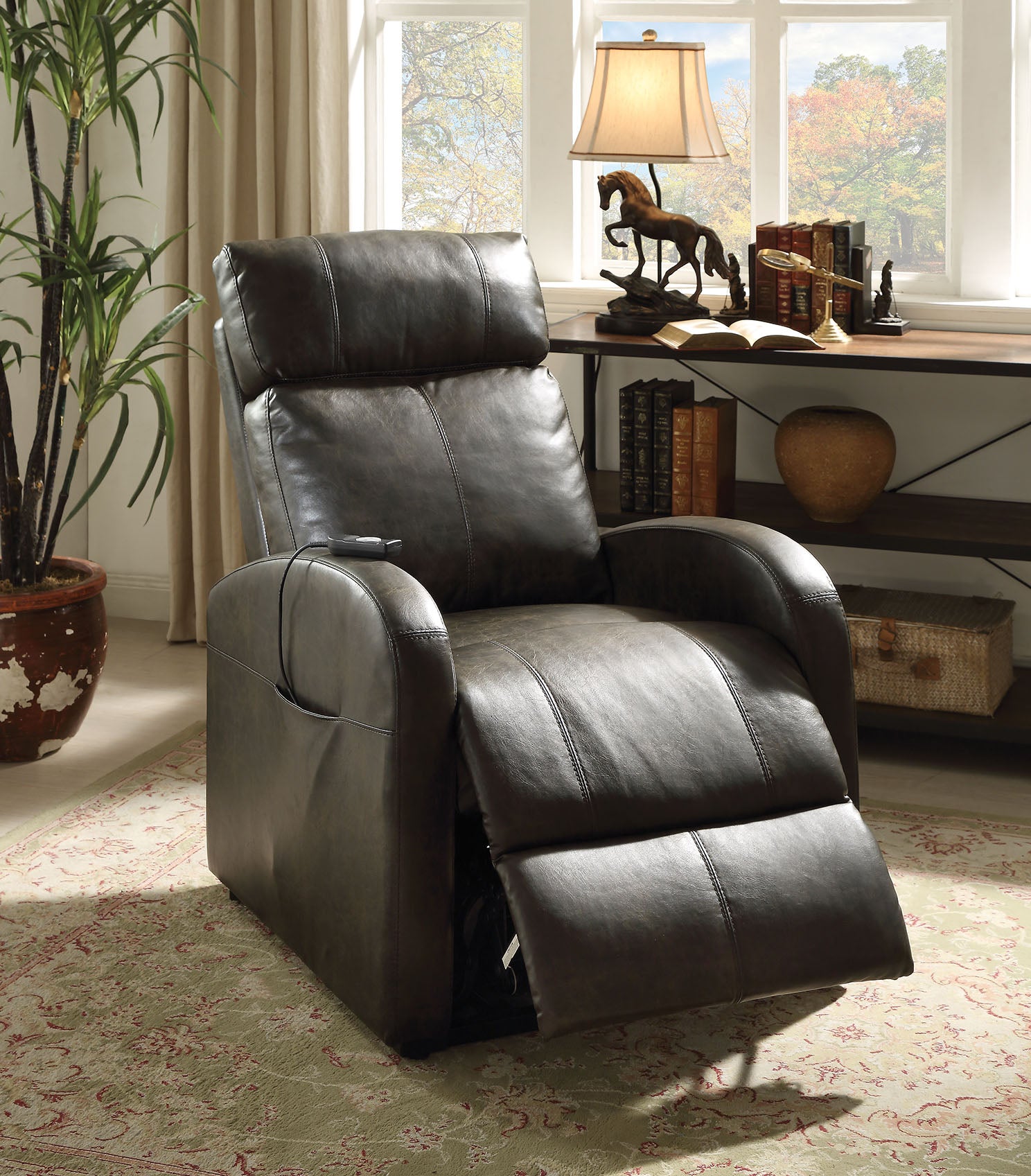 28" Gray Tufted Faux Leather Faux Leather Power Lift Assist Recliner SpadezStore