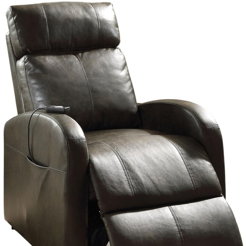 28" Gray Tufted Faux Leather Faux Leather Power Lift Assist Recliner SpadezStore