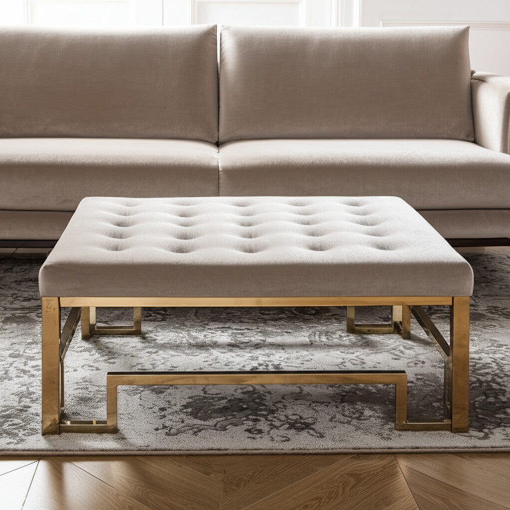 36" Champagne Polyester Tufted Cocktail Ottoman SpadezStore