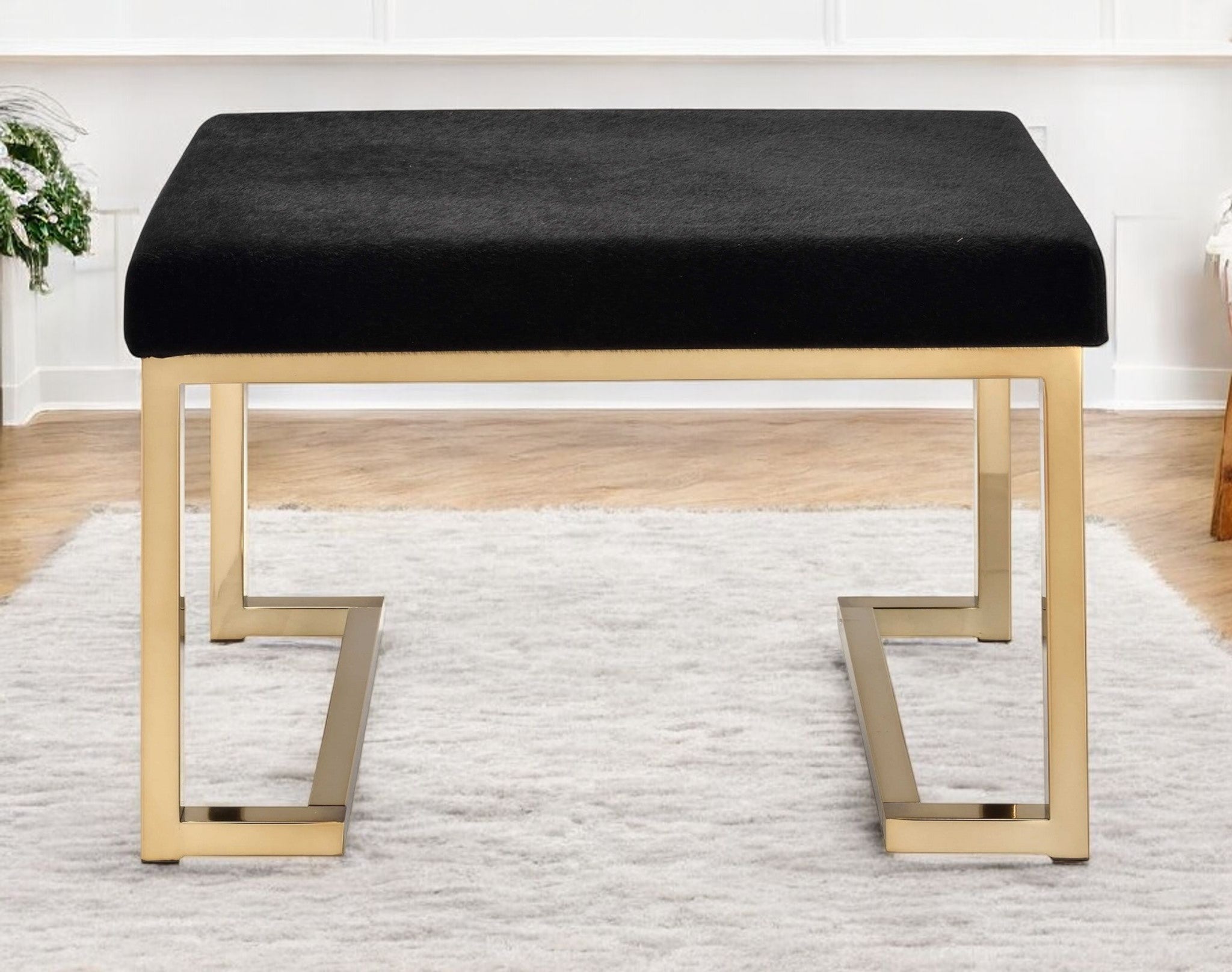 24" Black Polyester and Gold Ottoman SpadezStore