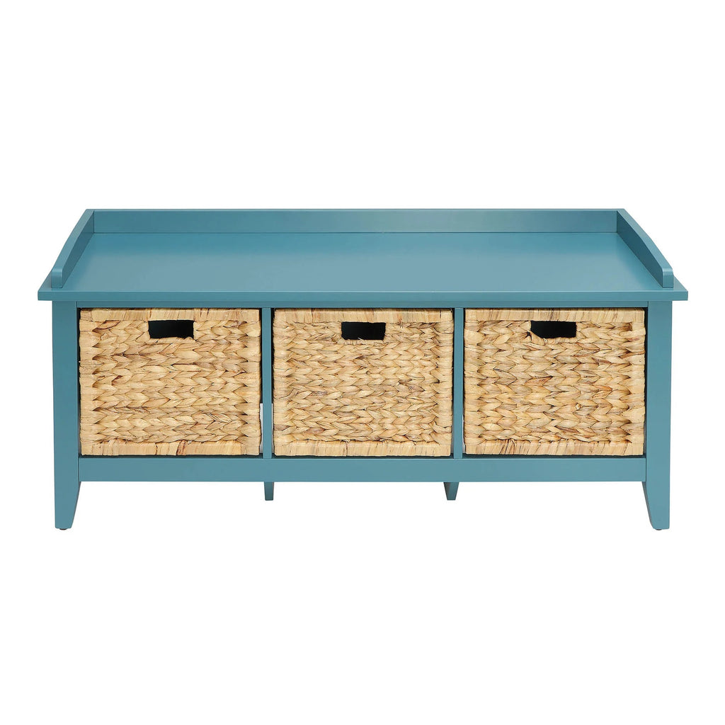43" Teal Blue Solid Wood Storage Bench with Drawers SpadezStore