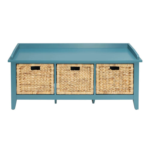 43" Teal Blue Solid Wood Storage Bench with Drawers SpadezStore
