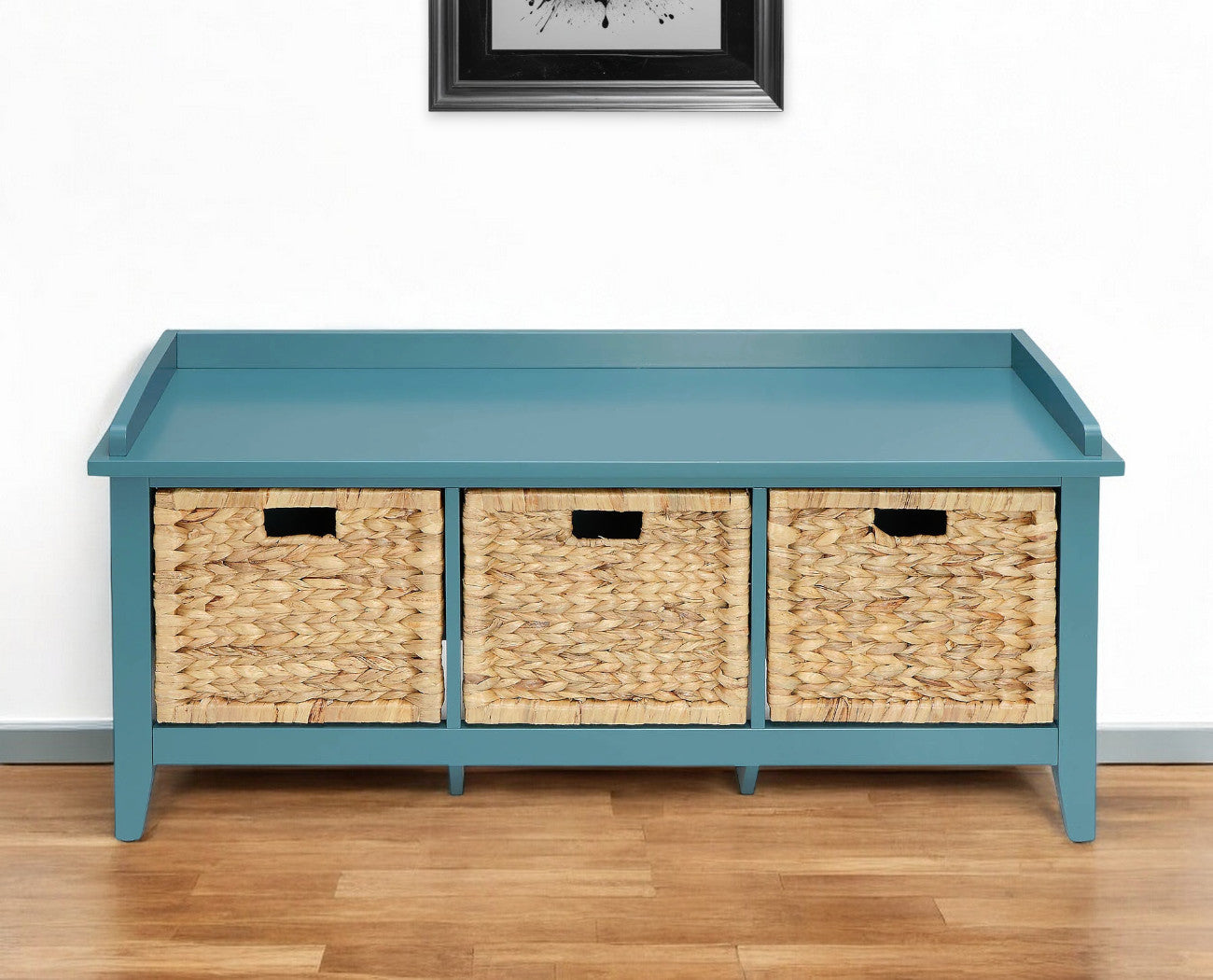 43" Teal Blue Solid Wood Storage Bench with Drawers SpadezStore