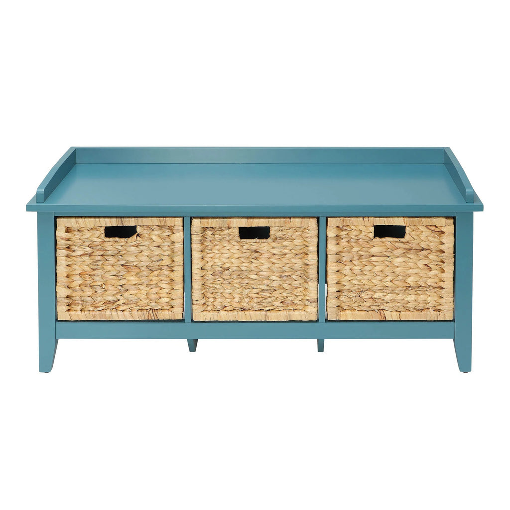 43" Teal Blue Solid Wood Storage Bench with Drawers SpadezStore