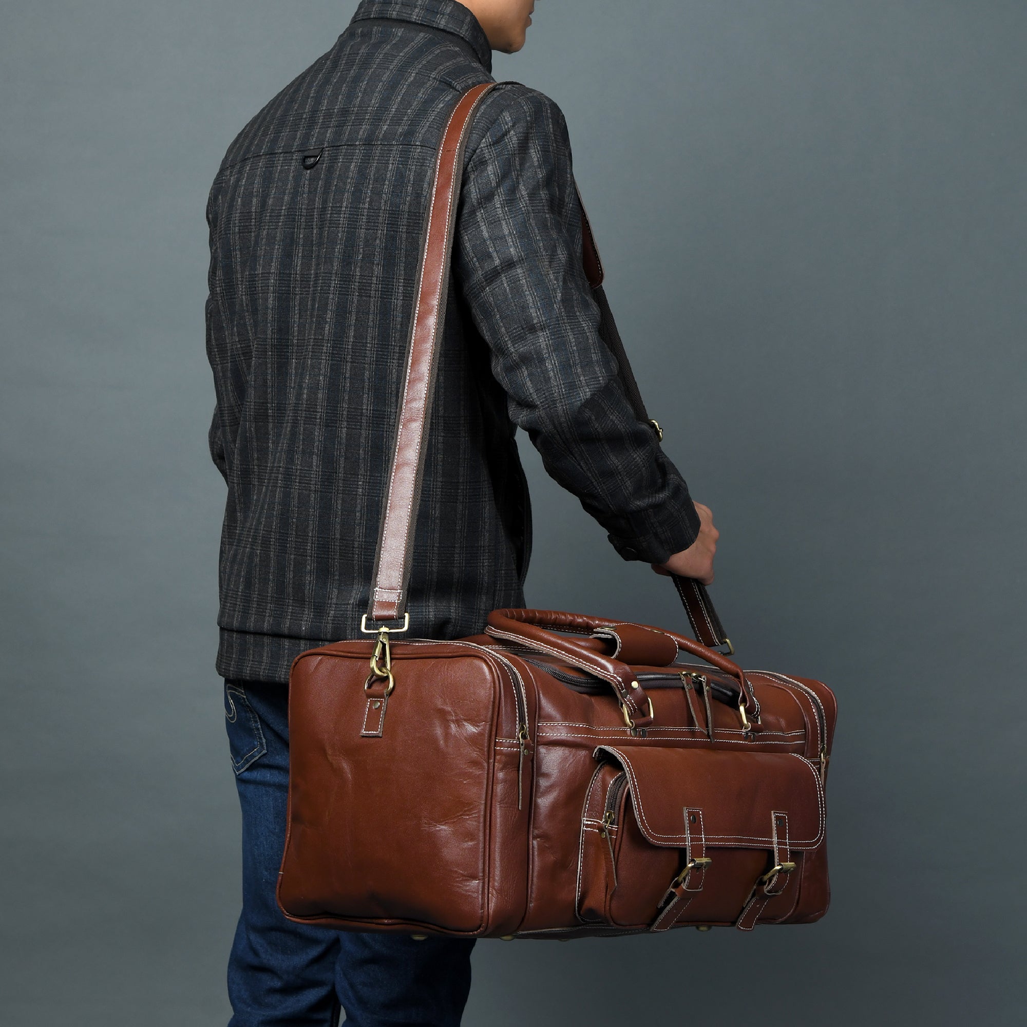 Classy Leather Bags Upgraded Traveler Weekender Duffle SpadezStore