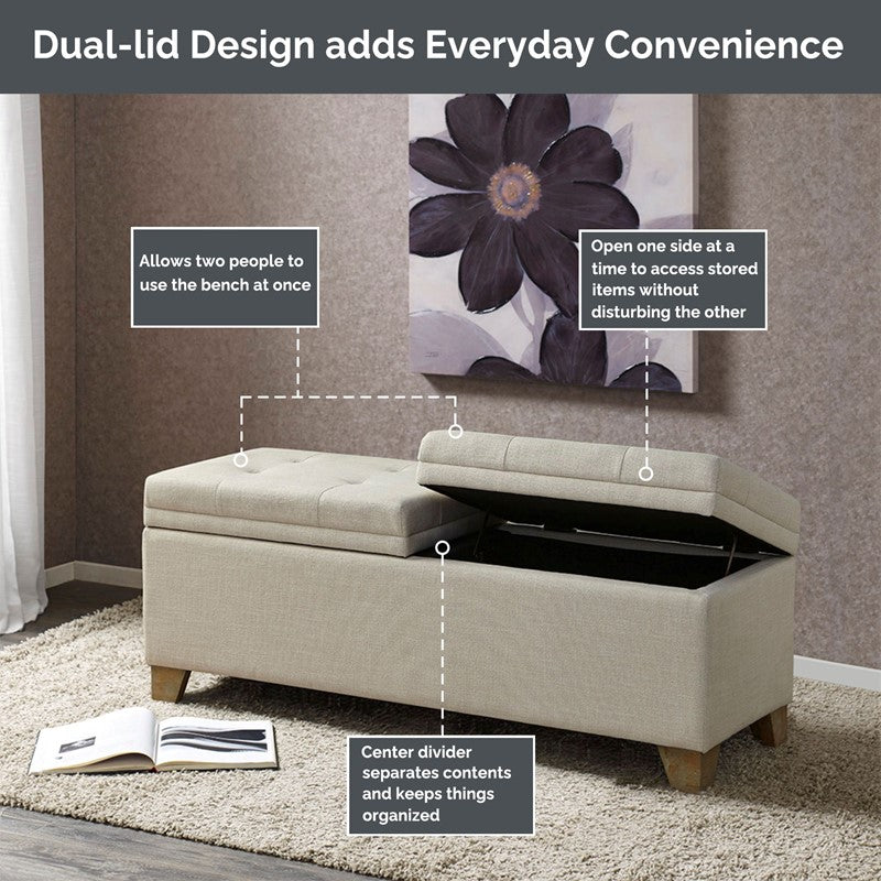 Madison Park Ashcroft Dual Compartment Flip-Top Storage Bench SpadezStore