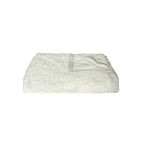 50" X 70" Ivory Faux Fur Plush Throw Blanket with Embroidery SpadezStore