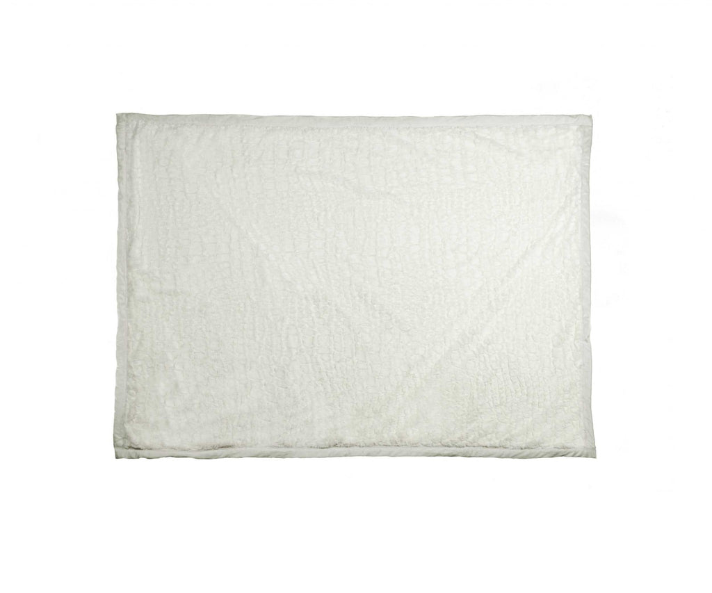 50" X 70" Ivory Faux Fur Plush Throw Blanket with Embroidery SpadezStore