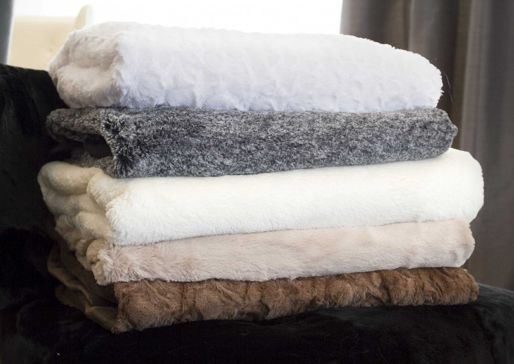 50" X 70" Ivory Faux Fur Plush Throw Blanket with Embroidery SpadezStore