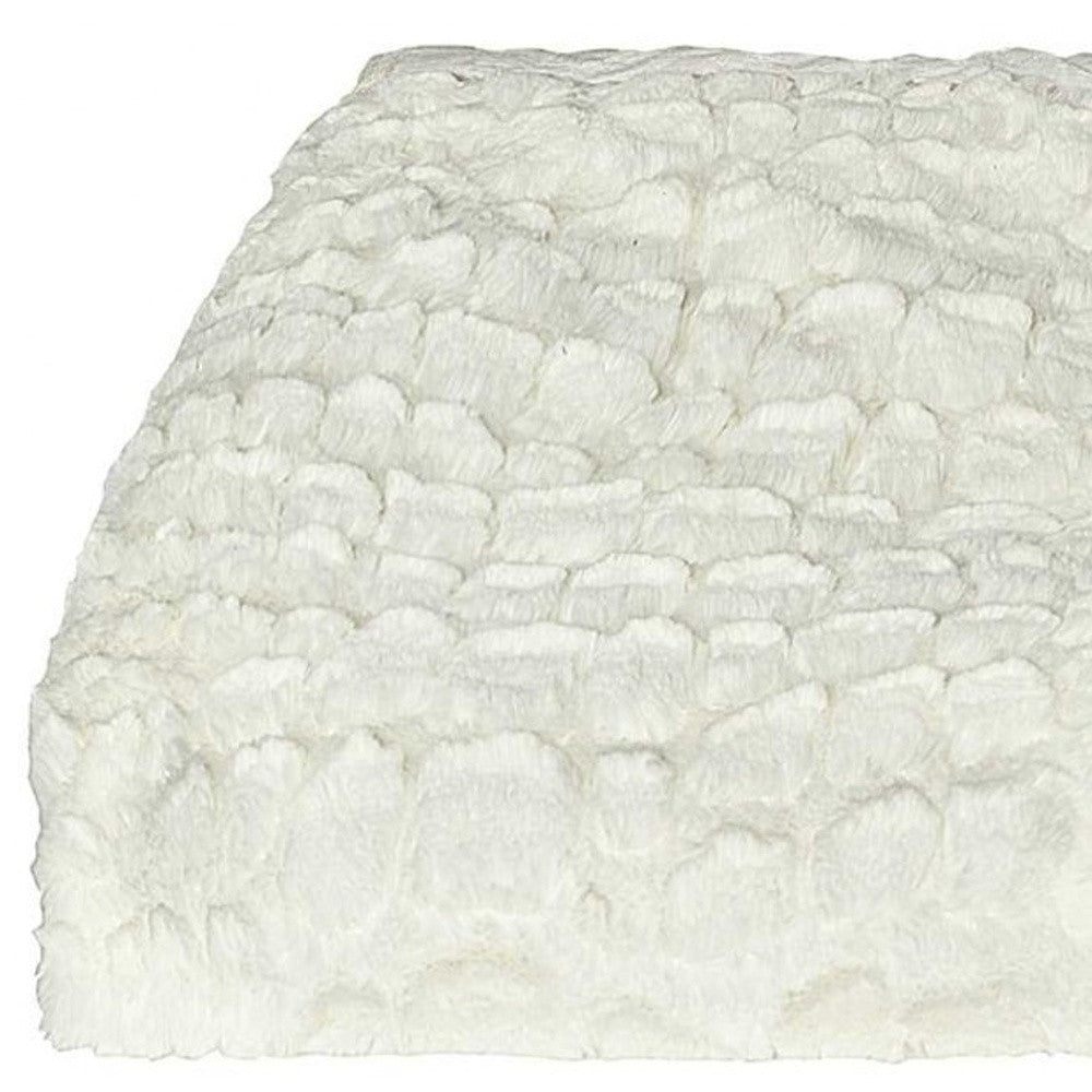 50" X 70" Ivory Faux Fur Plush Throw Blanket with Embroidery SpadezStore