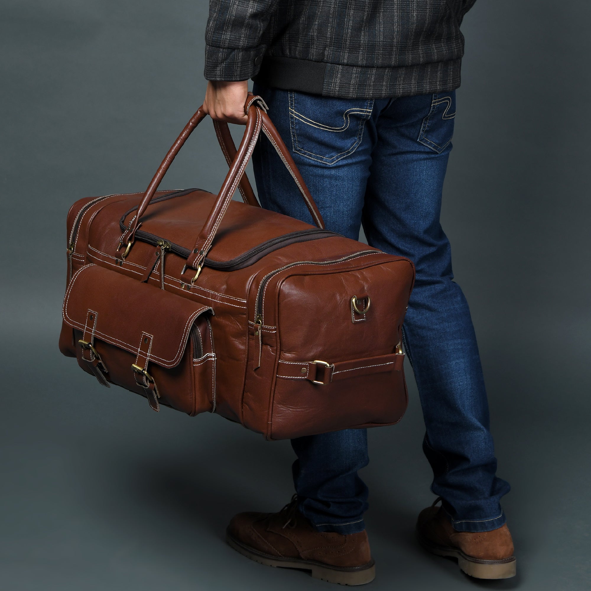 Classy Leather Bags Upgraded Traveler Weekender Duffle SpadezStore