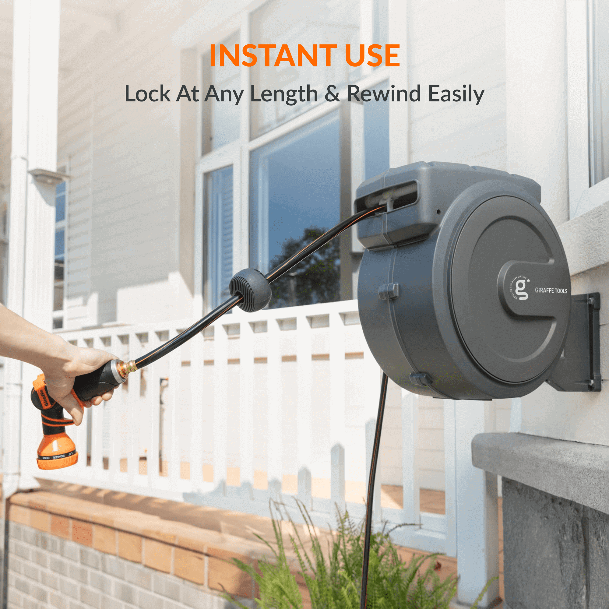 Giraffe Tools Retractable Garden Hose Reel-5/8 in-115ft SpadezStore