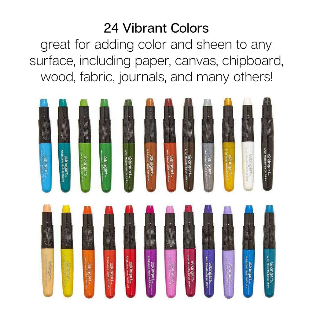 KINGART Mixed Media Gel Stick Crayons - 24 Colors