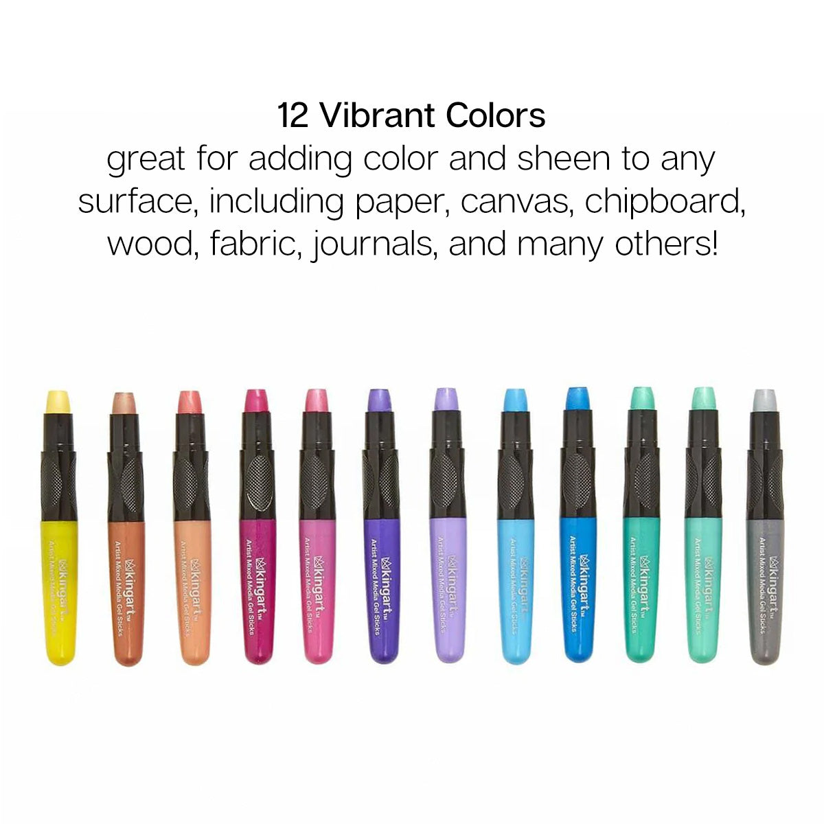 KINGART Mixed Media Gel Stick Crayons - 12 Metallic Colors