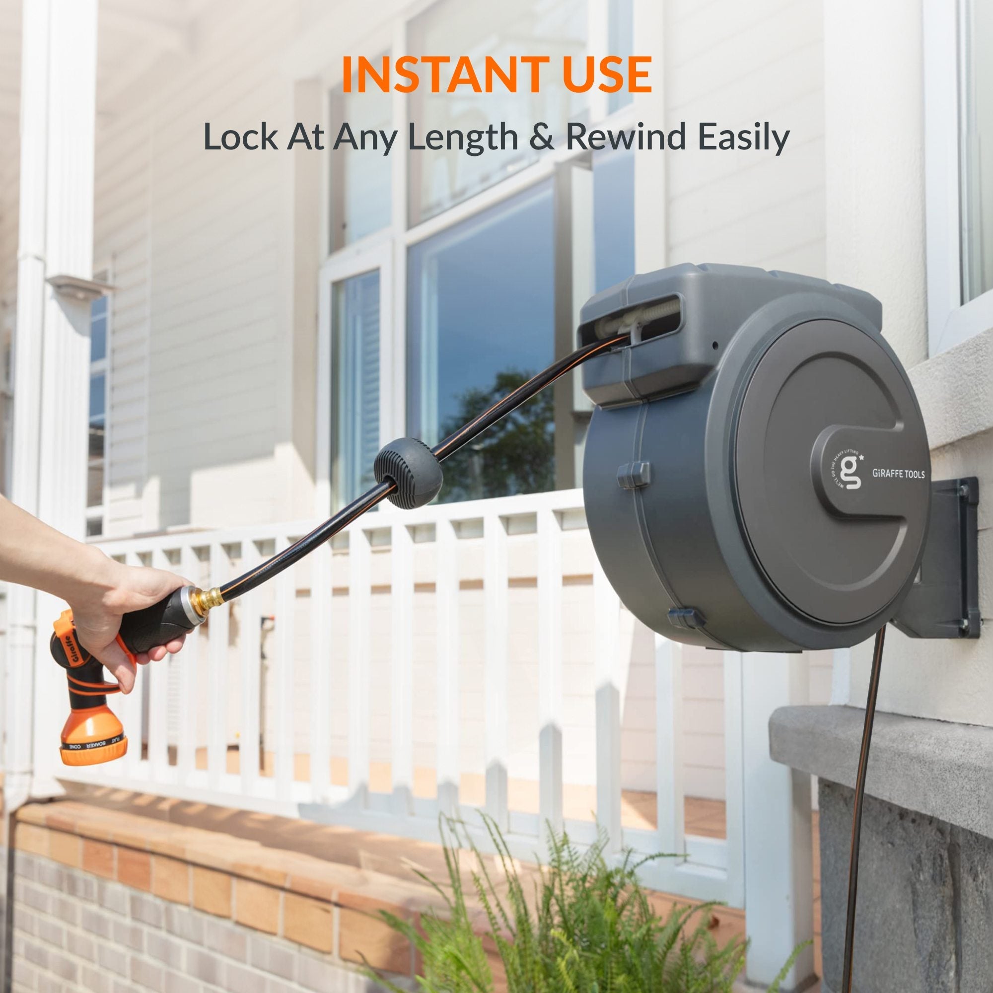 Giraffe Tools Retractable Garden Hose Reel-1/2in-78ft SpadezStore