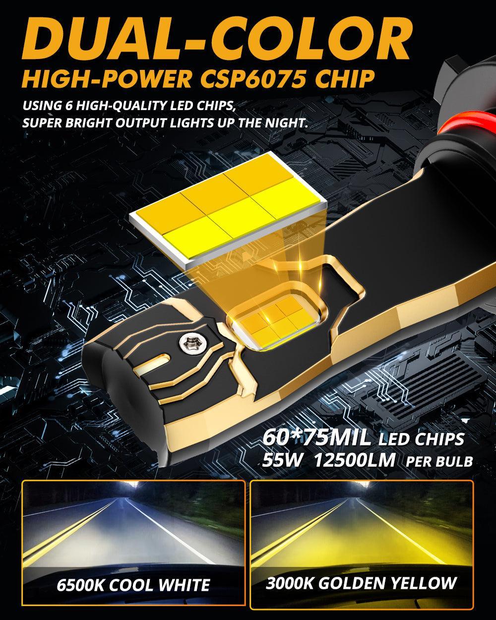 Auxbeam High Power & Brightness GX Bi-Color Series 25000LM 110W LED Headlight Bulbs Dual Color Switchback SpadezStore