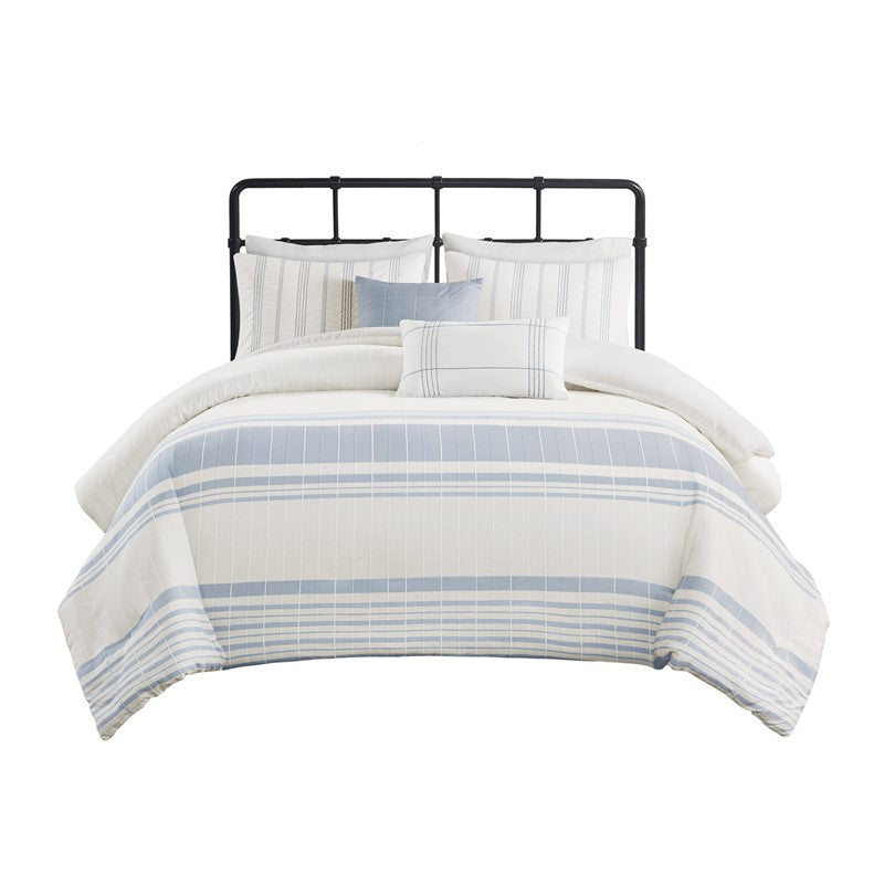 Harbor House Blue Morgan 5 Piece Cotton Jaquard Duvet Set SpadezStore
