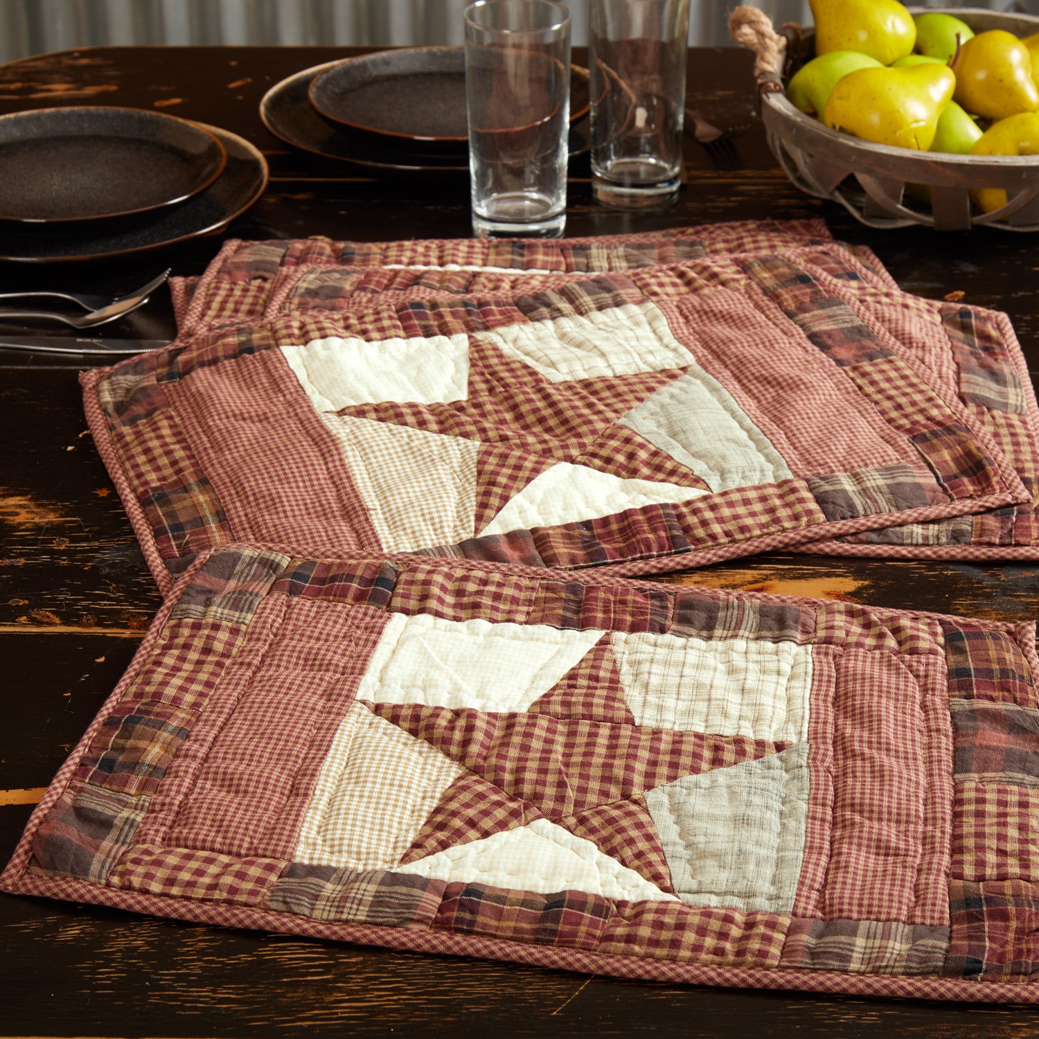 Abilene Star Quilted Placemat Set of 6 12x18 SpadezStore