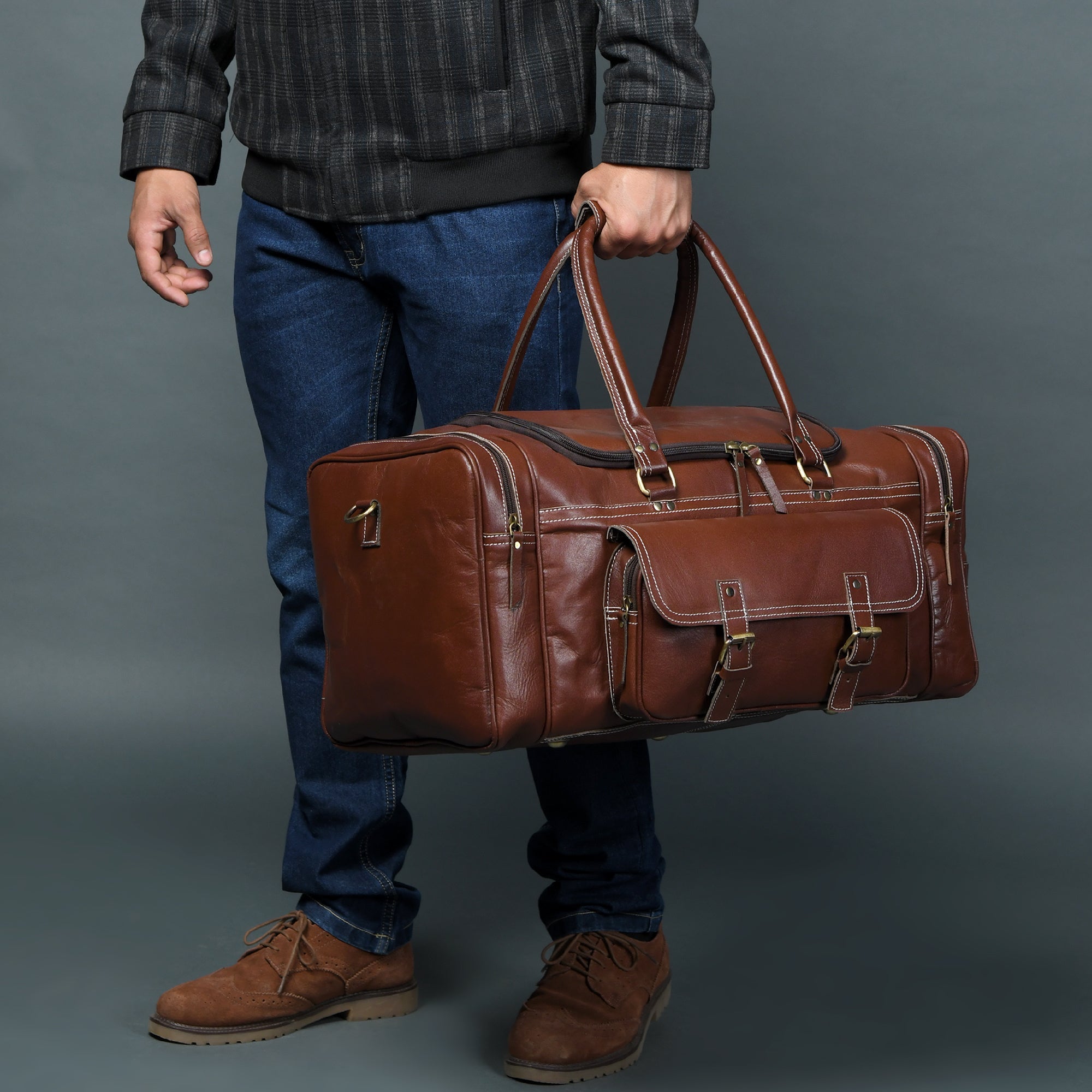 Classy Leather Bags Upgraded Traveler Weekender Duffle SpadezStore