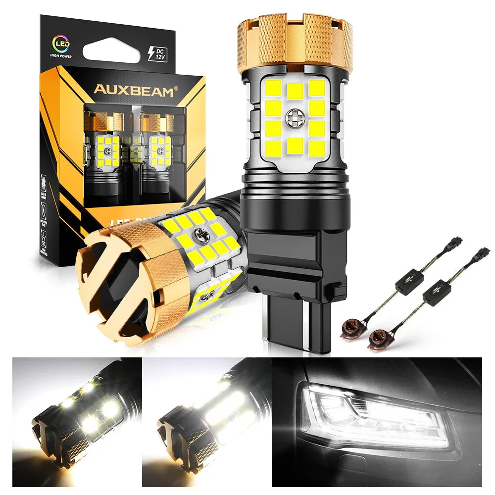 Auxbeam T25 3157 3156 LED Backup Reverse/Turn Signal/Brake Tail Light Bulbs 50W 4000LM CAN-Bus Error Free 6500K White B21-PRO Series | 2 Bulbs
