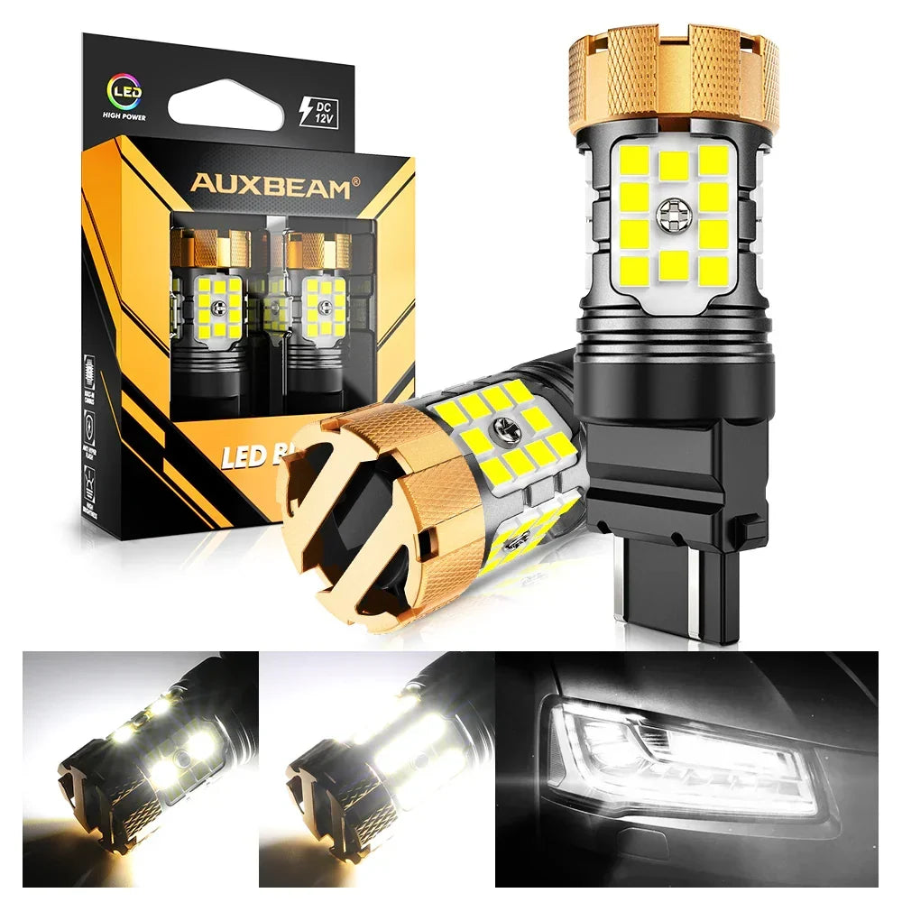 Auxbeam T25 3157 3156 LED Backup Reverse/Turn Signal/Brake Tail Light Bulbs 50W 4000LM CAN-Bus Error Free 6500K White B21-PRO Series | 2 Bulbs