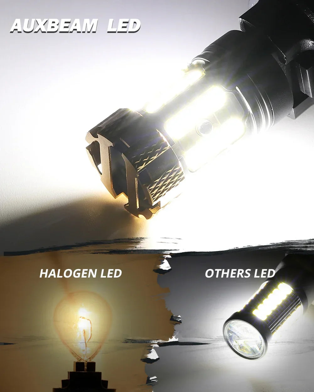 Auxbeam T25 3157 3156 LED Backup Reverse/Turn Signal/Brake Tail Light Bulbs 50W 4000LM CAN-Bus Error Free 6500K White B21-PRO Series | 2 Bulbs