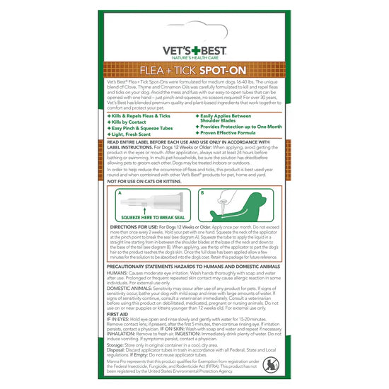 Vet's Best Flea & Tick Spot-On for Medium Dogs SpadezStore