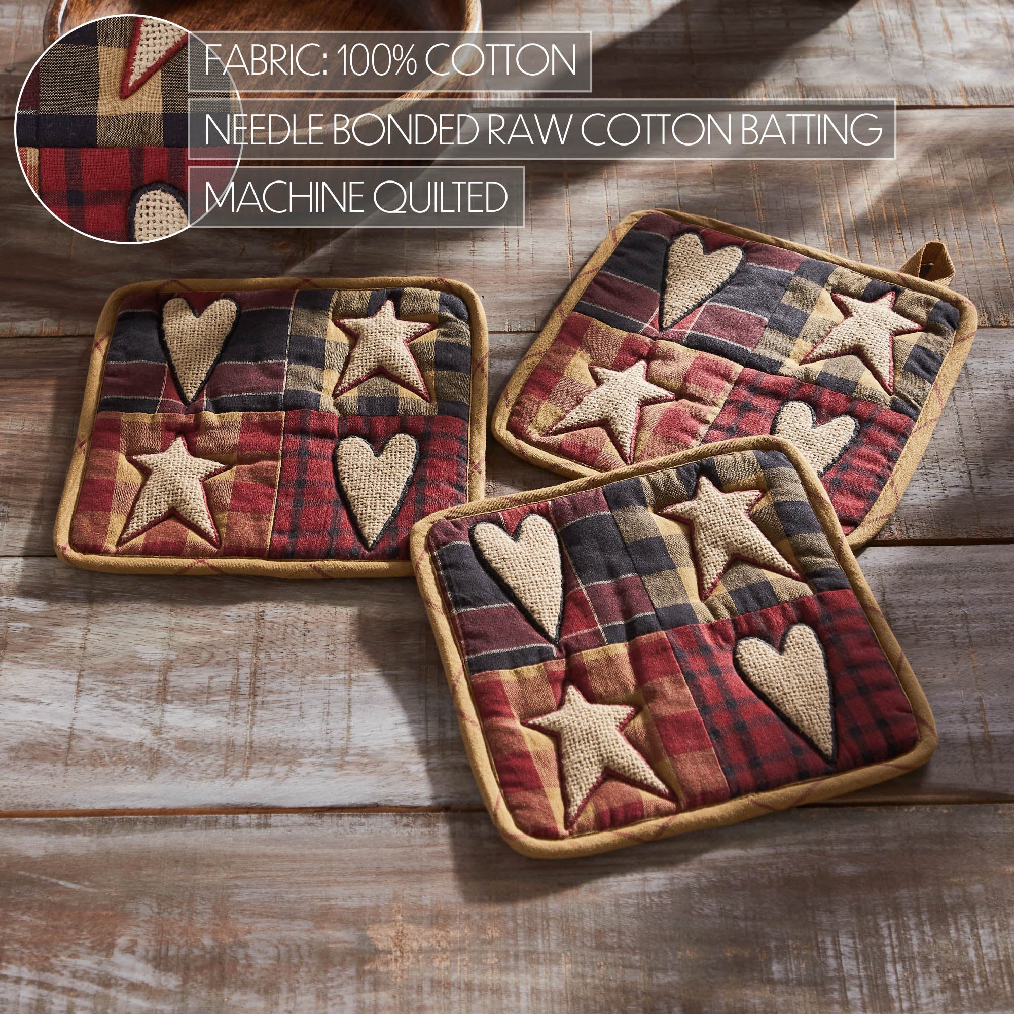 Connell Patchwork Pot Holder Set of 3 8x8 SpadezStore