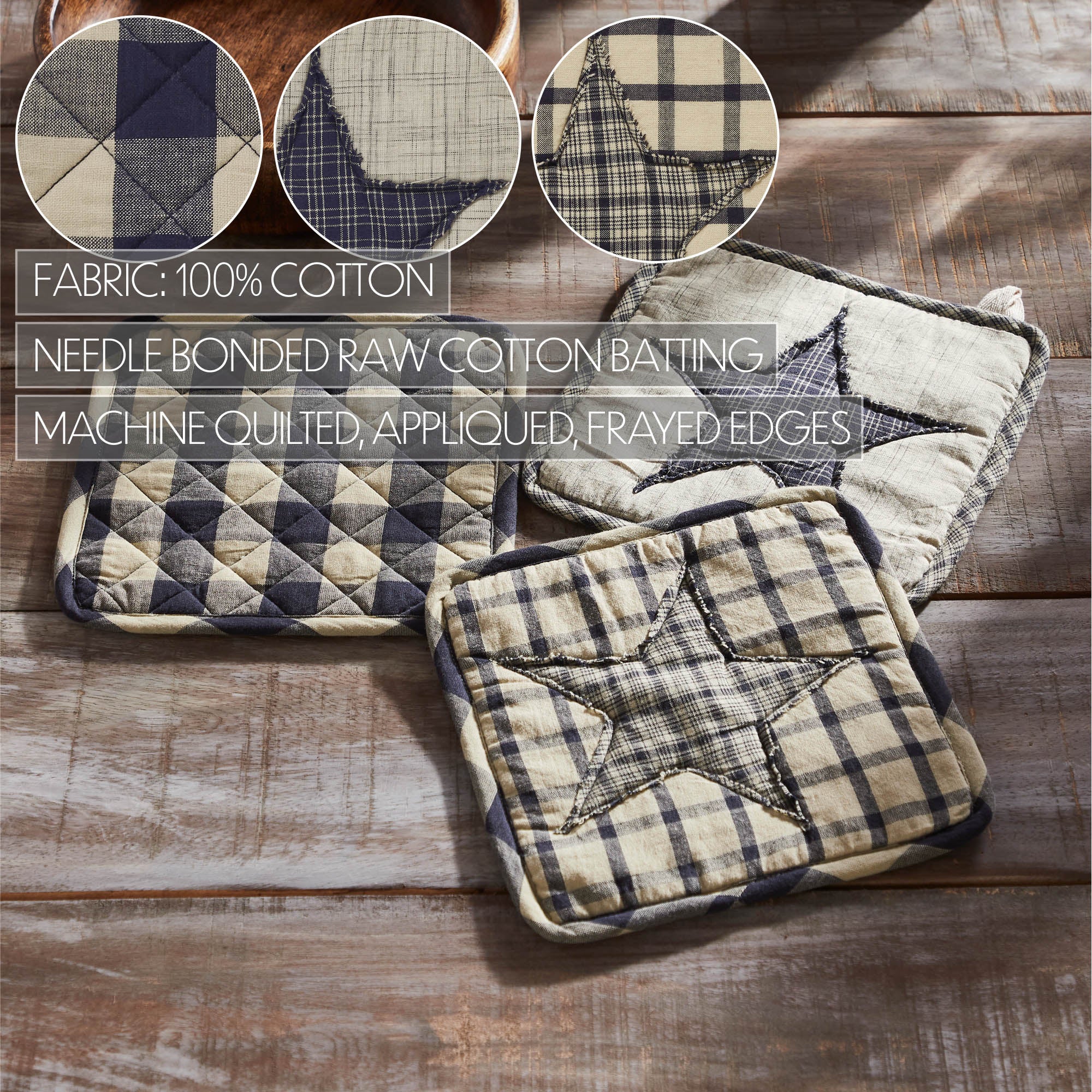 My Country Patchwork Pot Holder Set of 3 8x8 SpadezStore