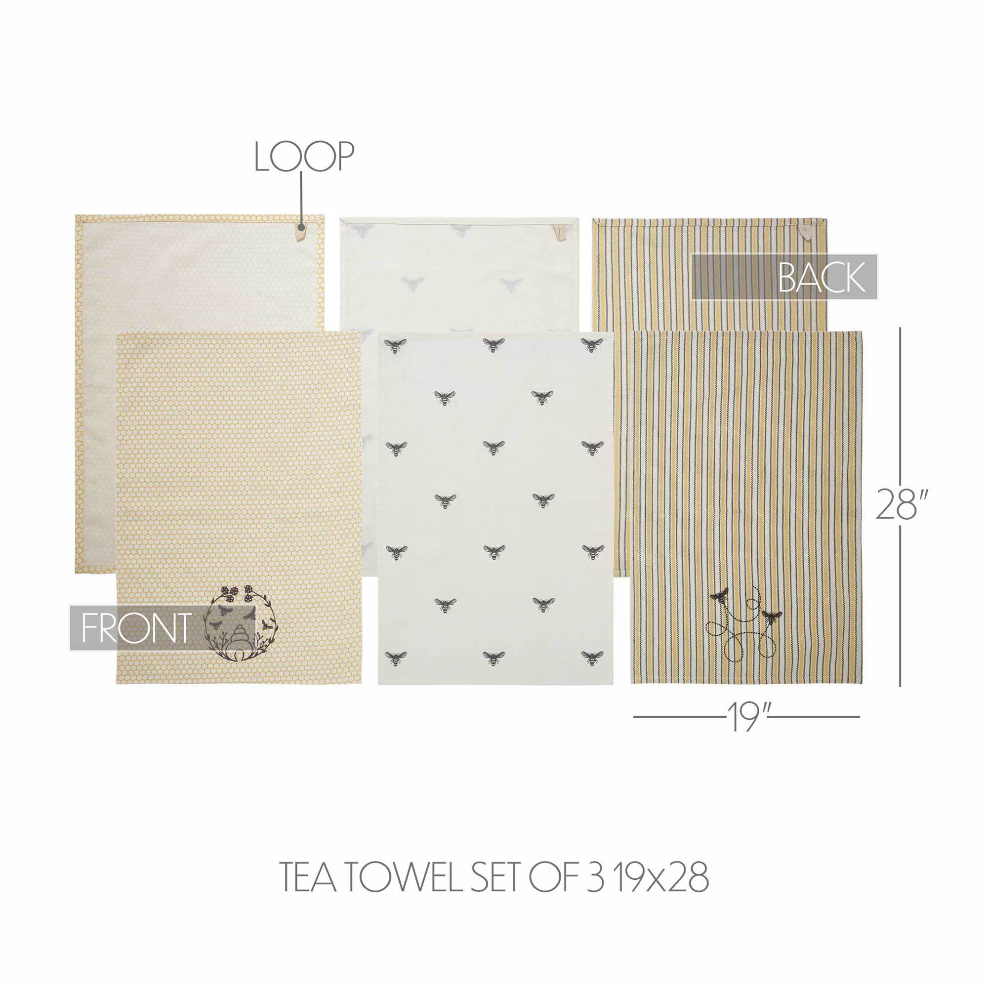 Buzzy Bees Tea Towel Set of 3 19x28 SpadezStore