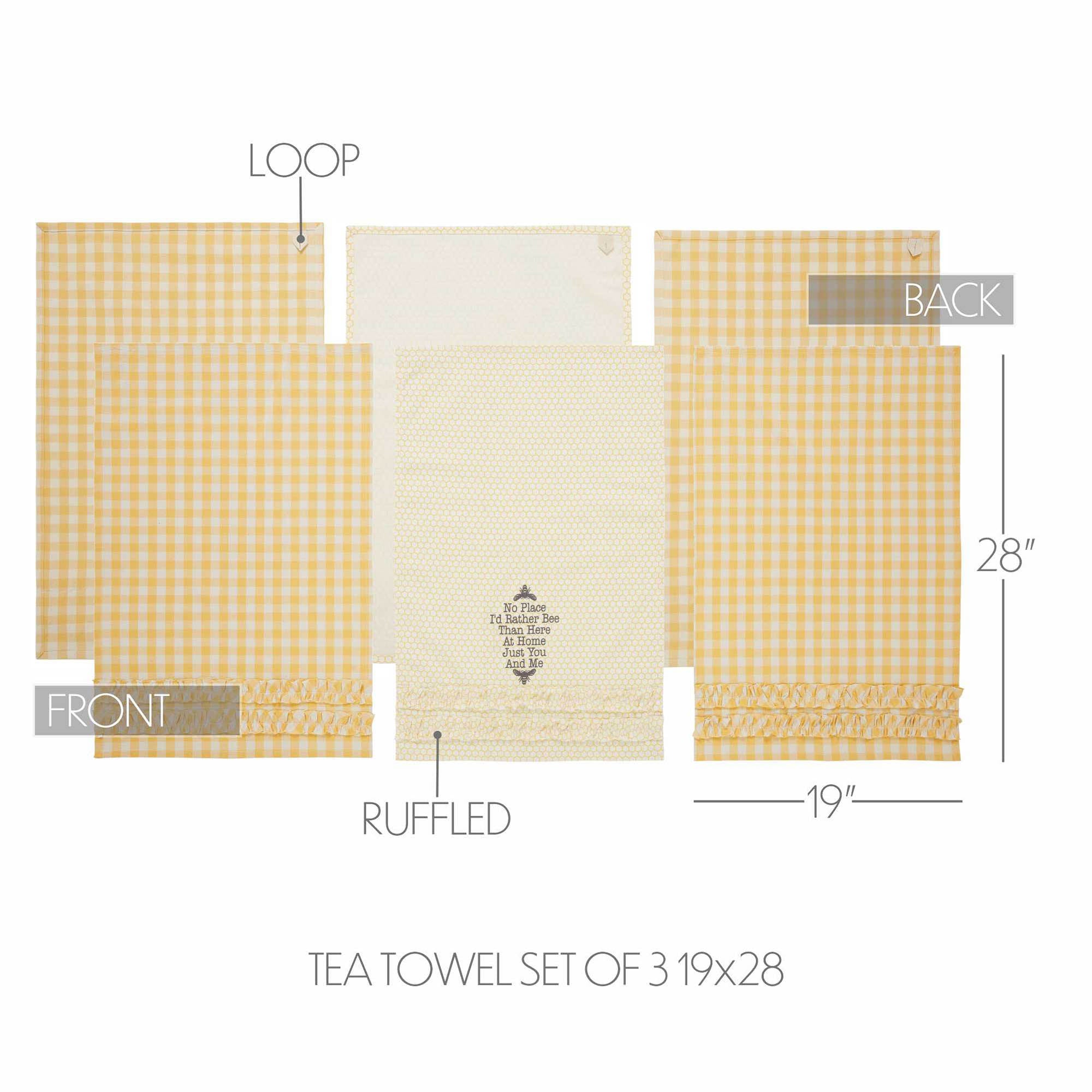 Buzzy Bees Ruffled Tea Towel Set of 3 19x28 SpadezStore