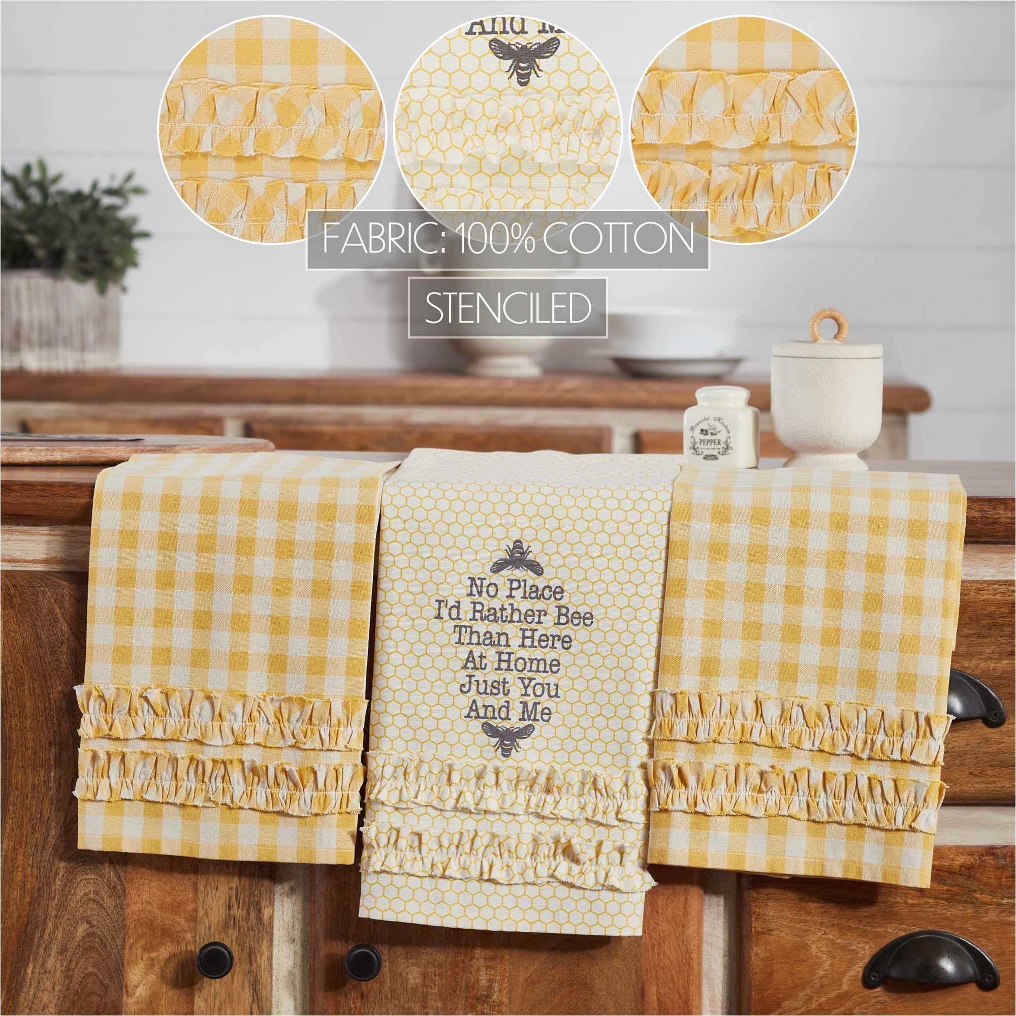 Buzzy Bees Ruffled Tea Towel Set of 3 19x28 SpadezStore