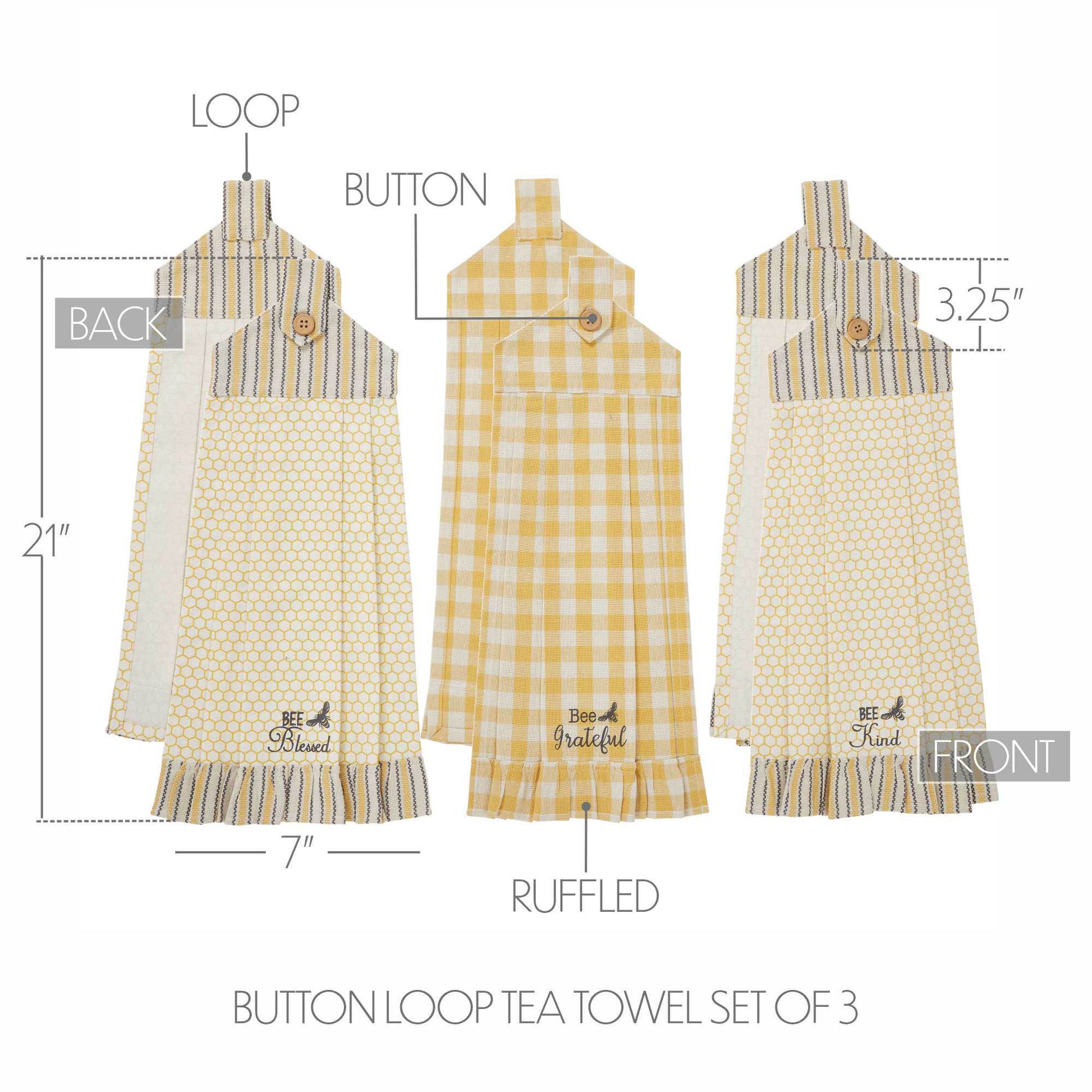 Buzzy Bees Button Loop Tea Towel Set of 3 SpadezStore