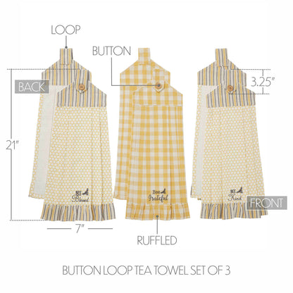 Buzzy Bees Button Loop Tea Towel Set of 3 SpadezStore
