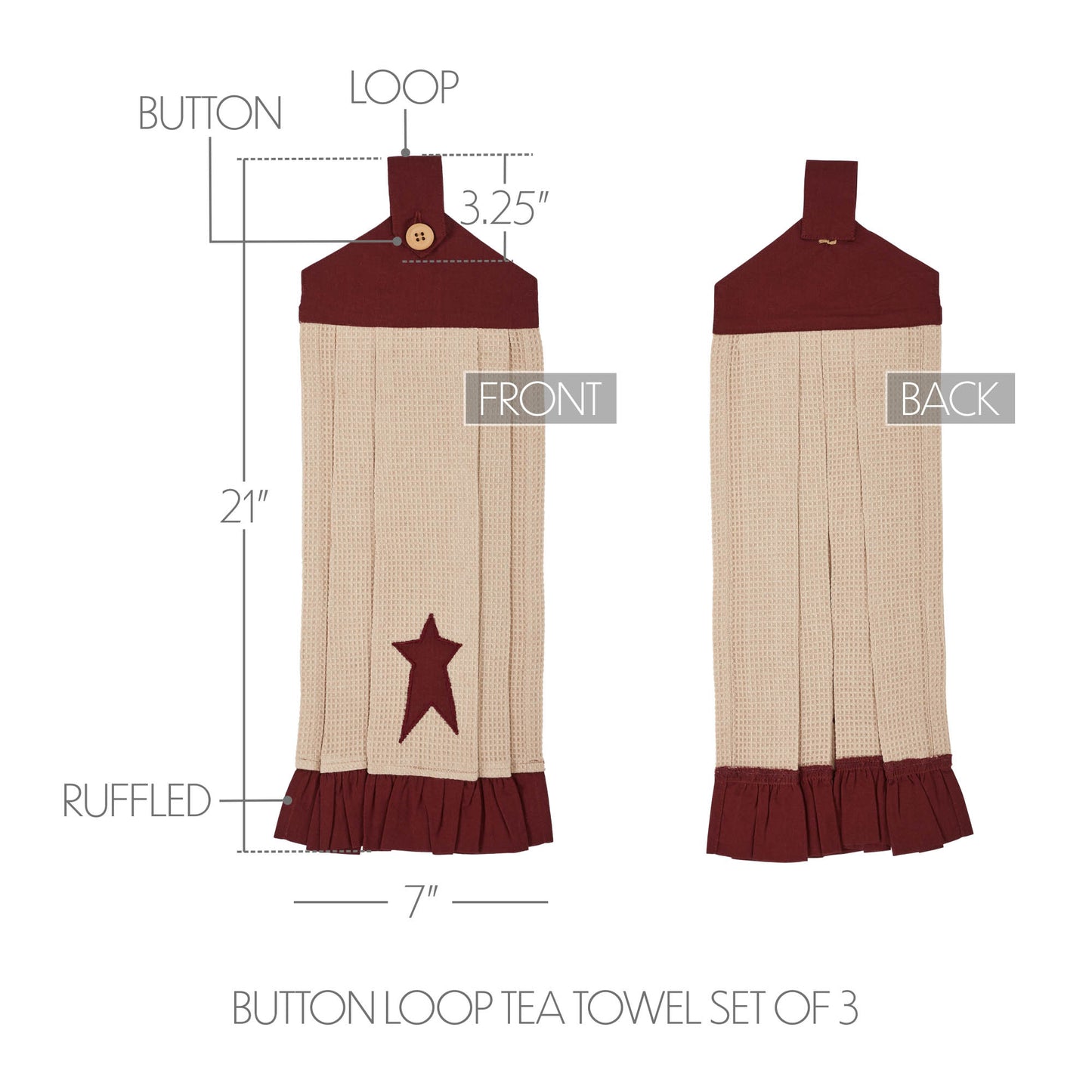 Connell Button Loop Tea Towel Set of 3 SpadezStore