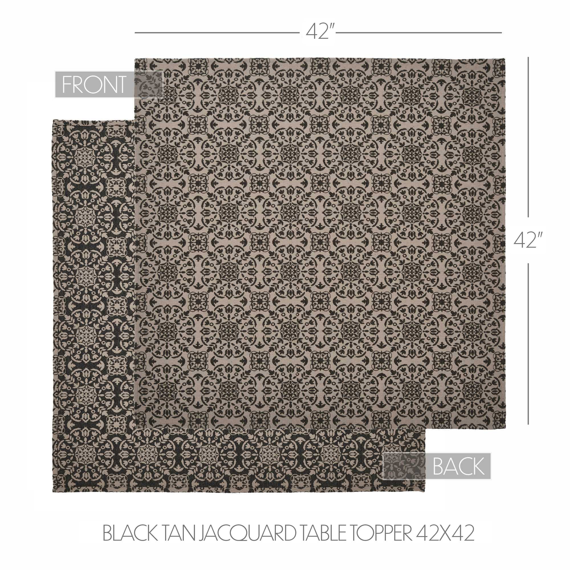 Custom House Black Tan Jacquard Table Topper 42x42 SpadezStore