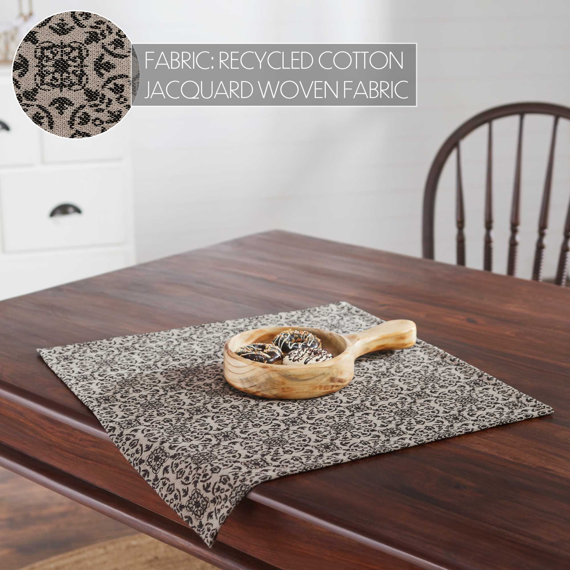 Custom House Black Tan Jacquard Table Topper 20x20 SpadezStore