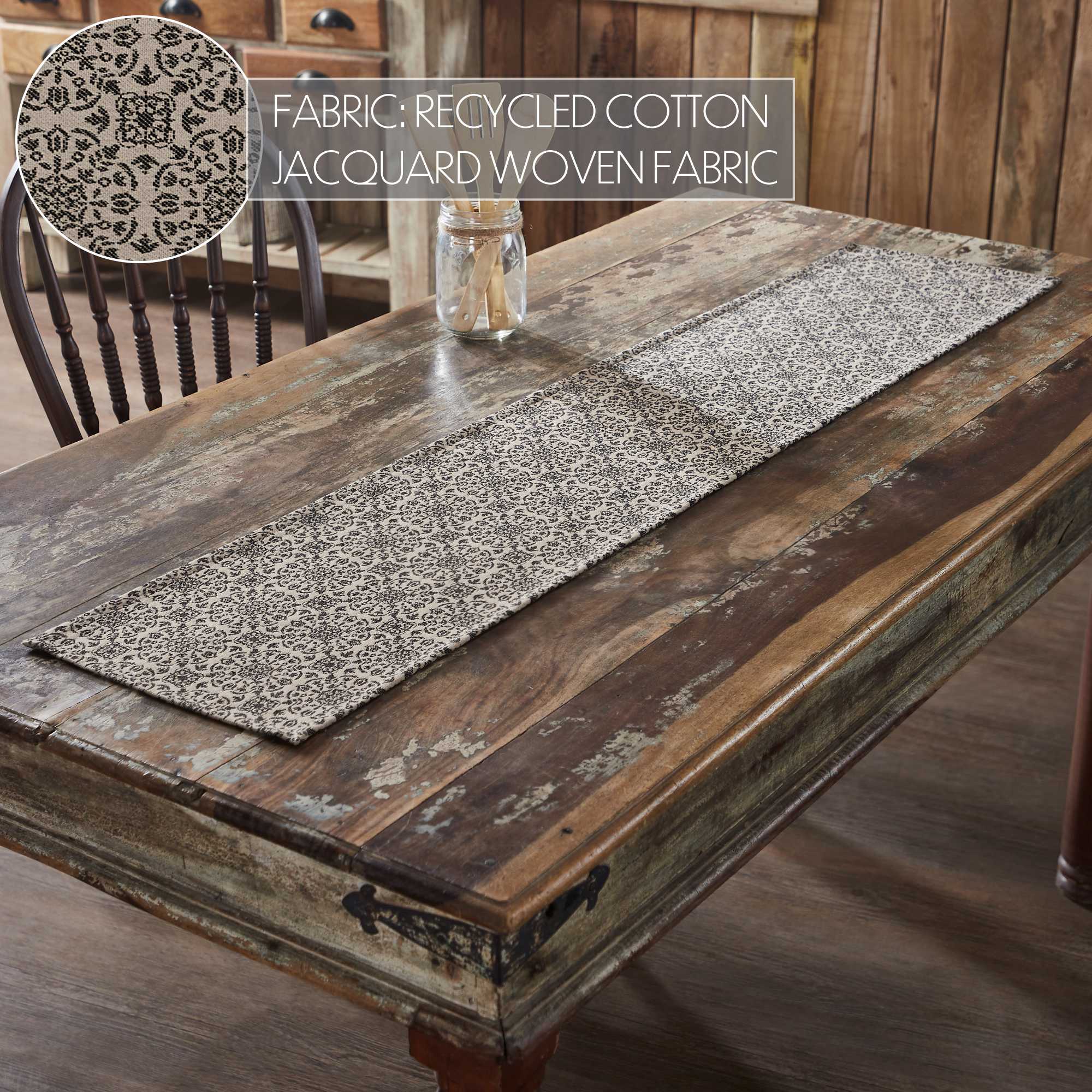 Custom House Black Tan Jacquard Runner 12x60 SpadezStore