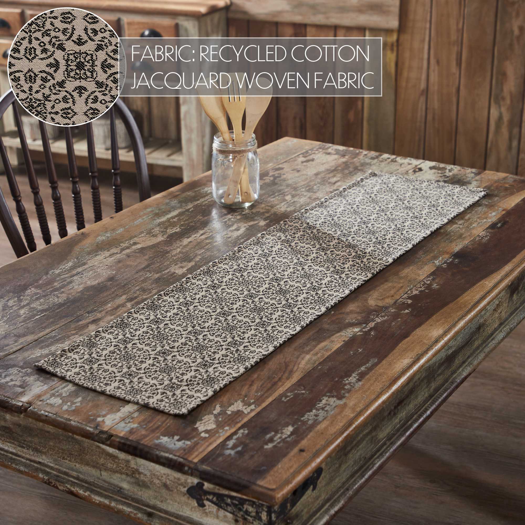 Custom House Black Tan Jacquard Runner 12x48 SpadezStore