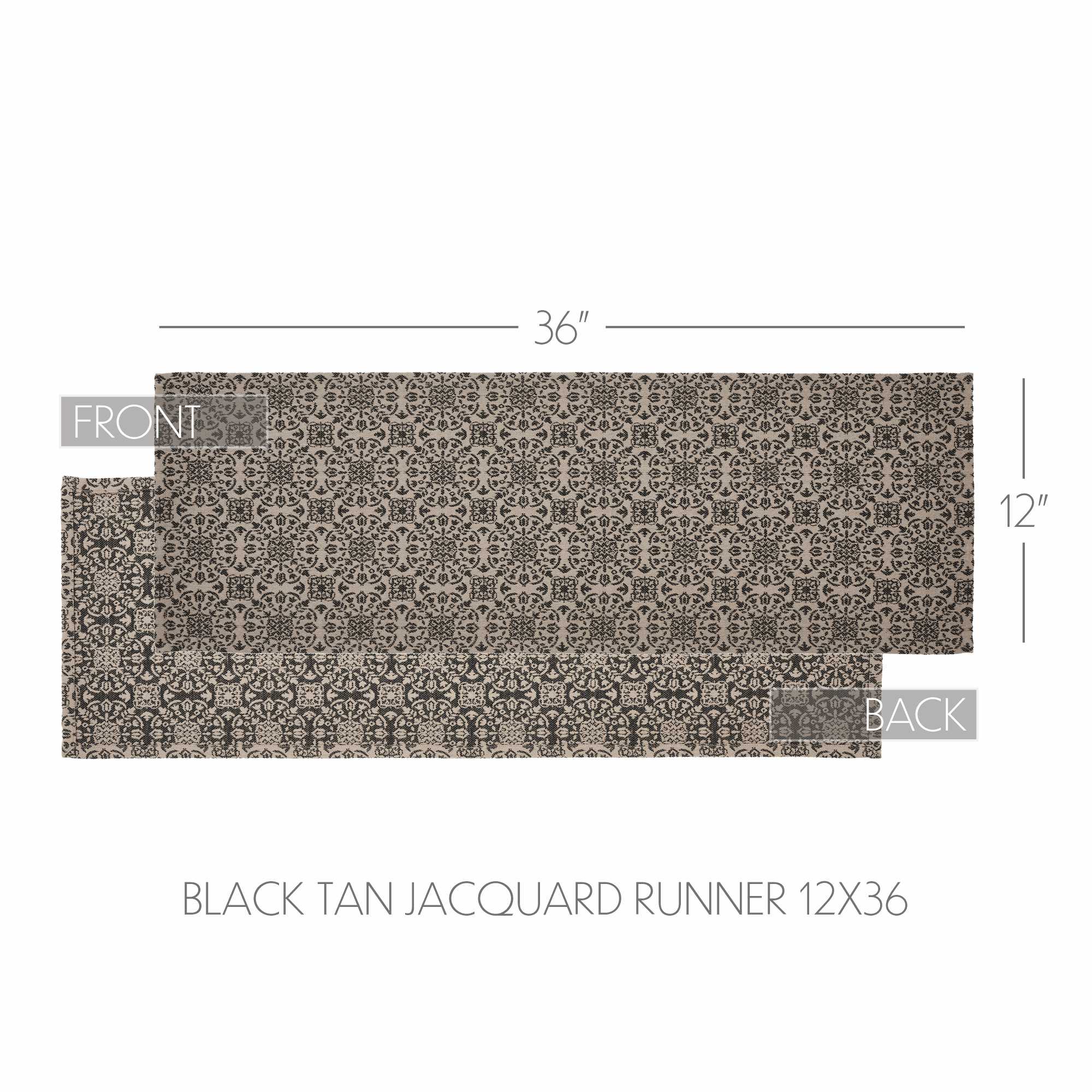 Custom House Black Tan Jacquard Runner 12x36 SpadezStore