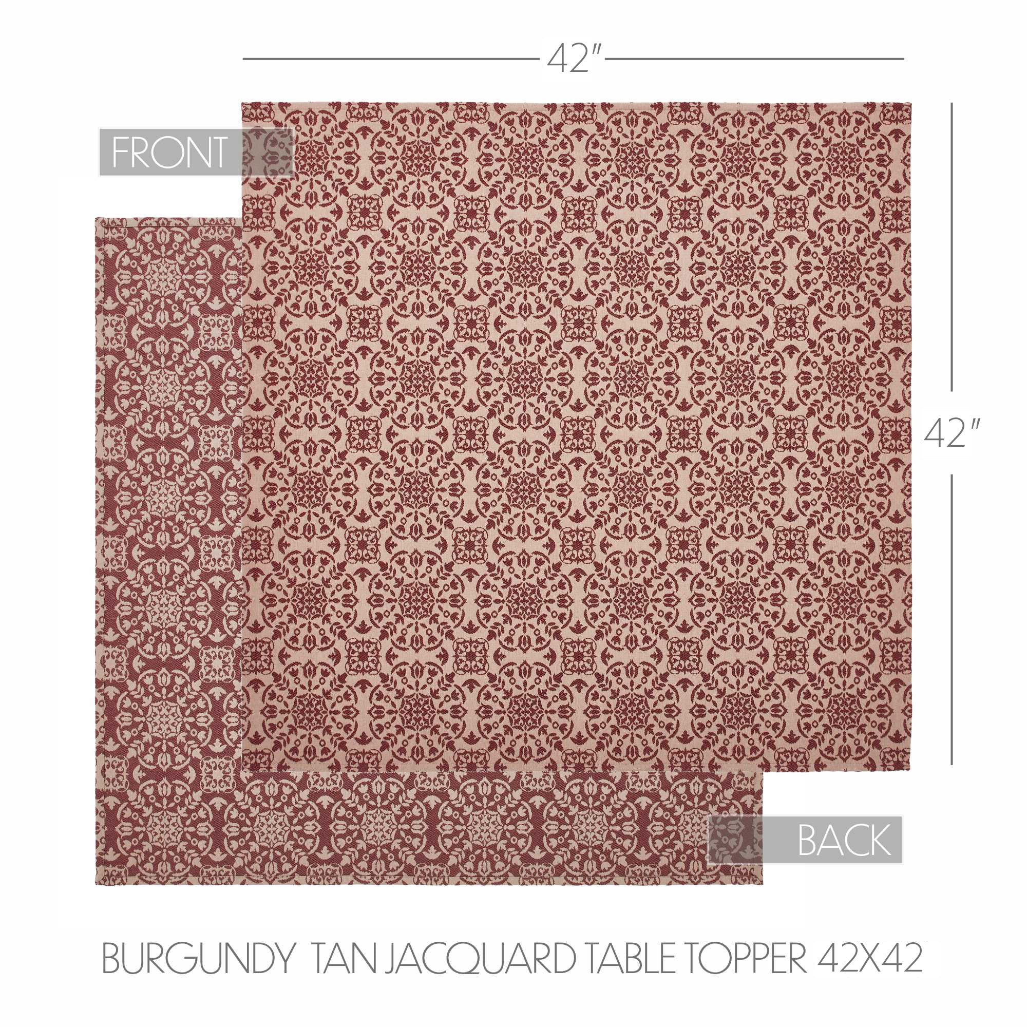 Custom House Burgundy Tan Jacquard Table Topper 42x42 SpadezStore