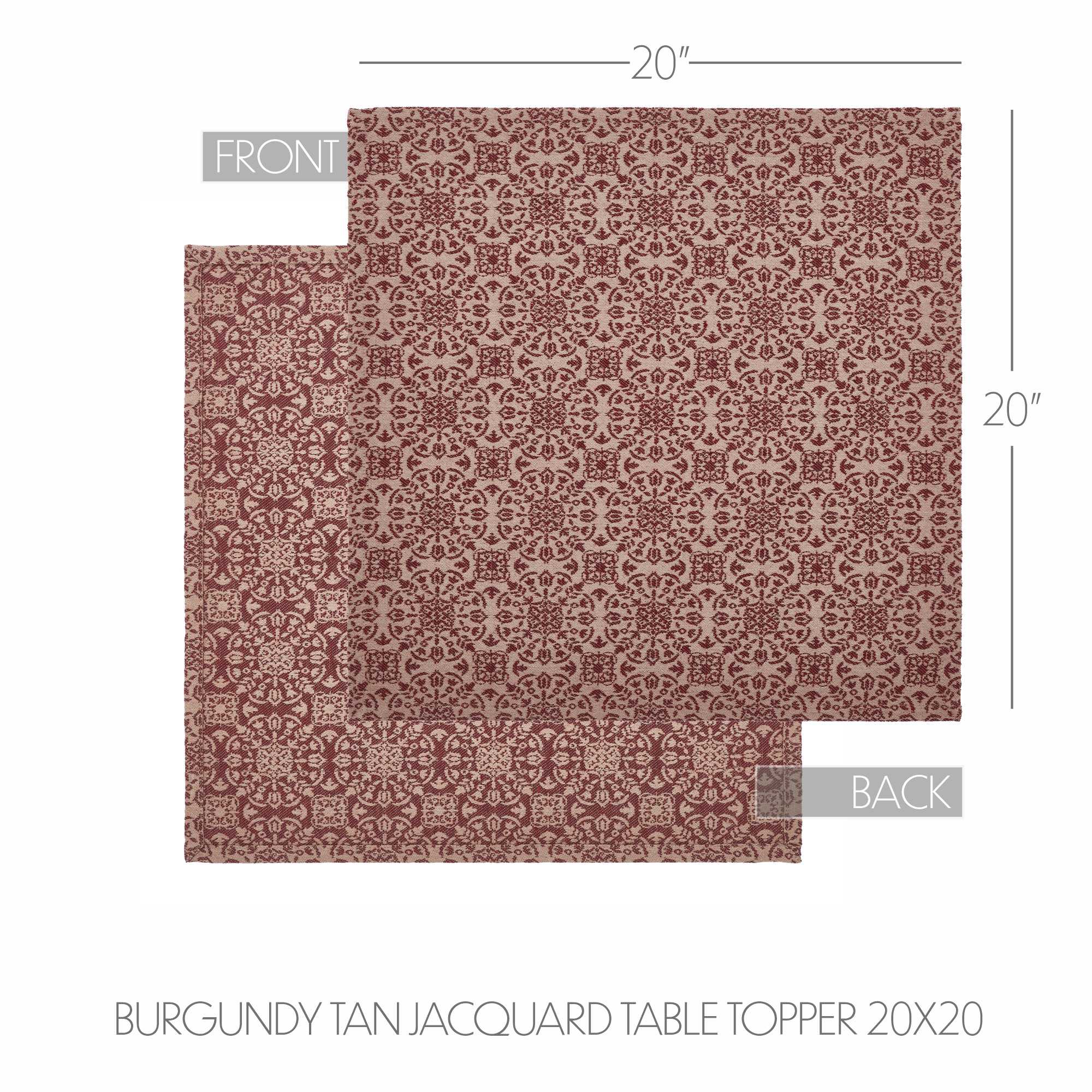 Custom House Burgundy Tan Jacquard Table Topper 20x20 SpadezStore