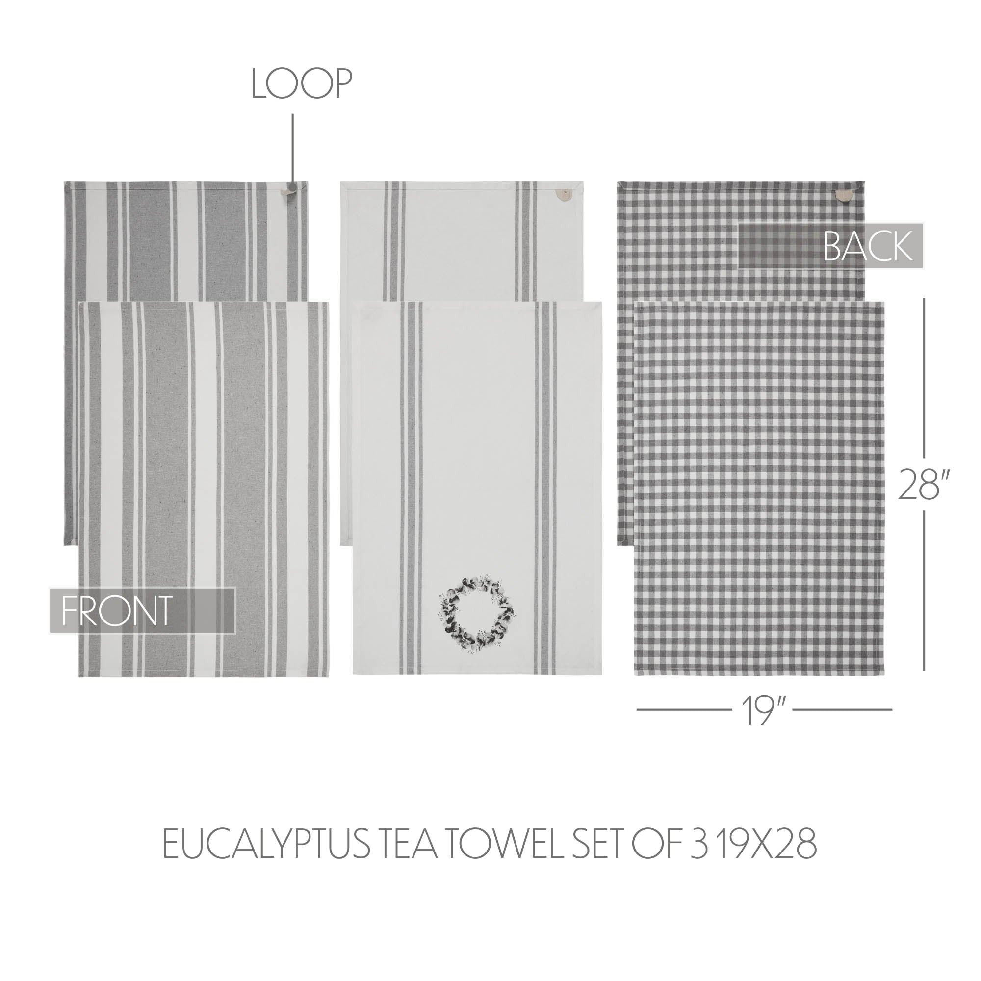 Finders Keepers Eucalyptus Tea Towel Set of 3 19x28 SpadezStore