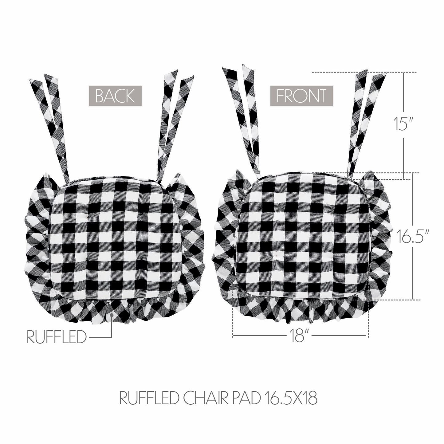 Annie Buffalo Check Black Ruffled Chair Pad 16.5x18 SpadezStore