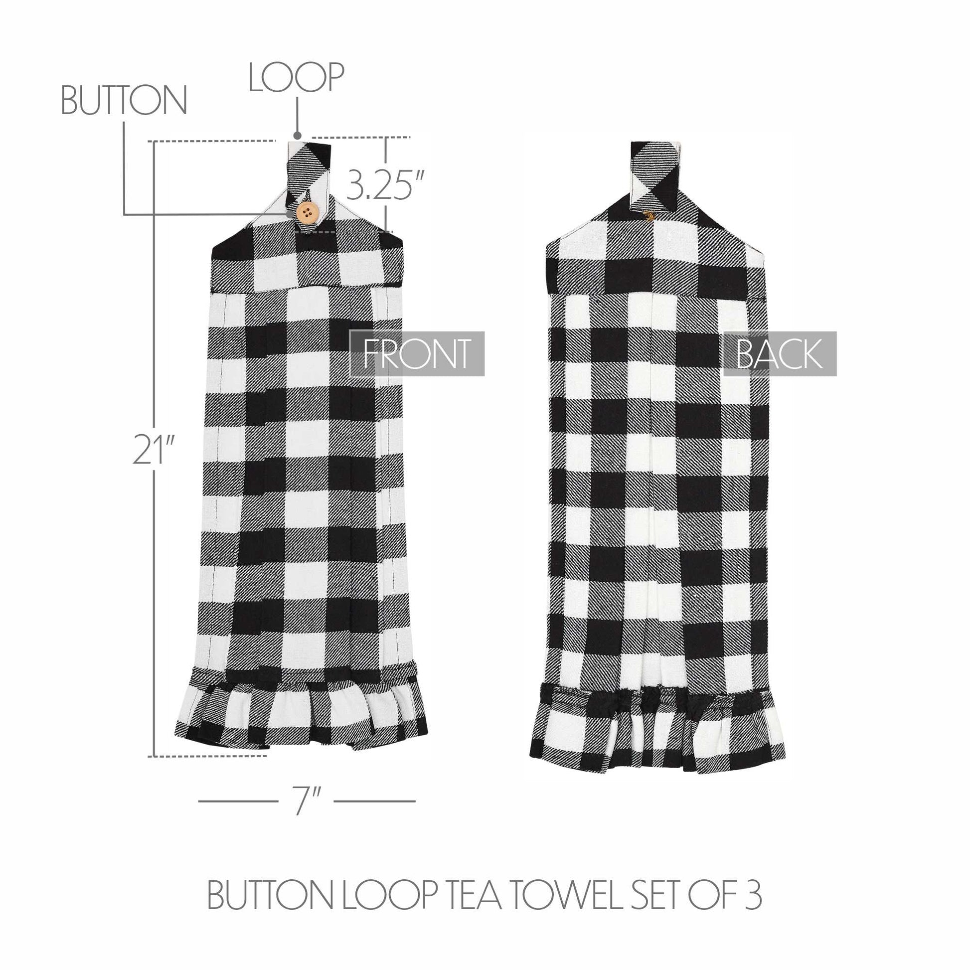 Annie Buffalo Check Black Button Loop Tea Towel Set of 3 SpadezStore