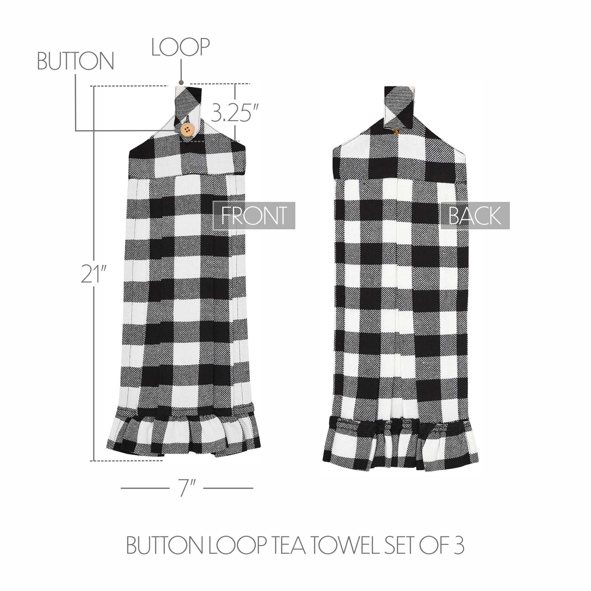 Annie Buffalo Check Black Button Loop Tea Towel Set of 3 SpadezStore